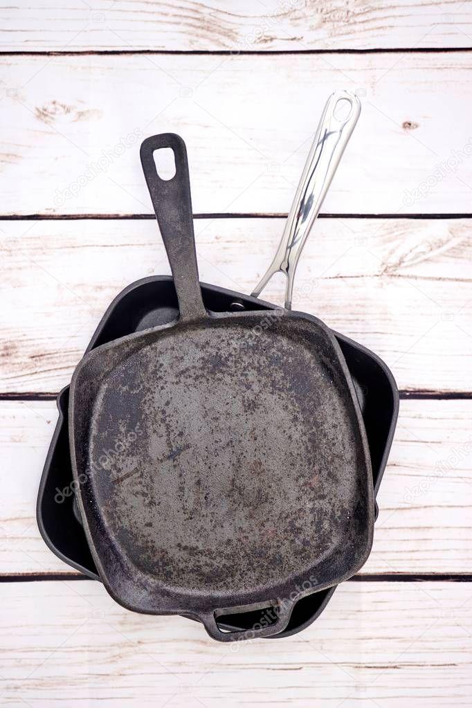 A studio photo of a frying pan skillet