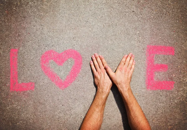 Two Hands Making Sign Letter Word Love Toned Retro Vintage — Stock Photo, Image