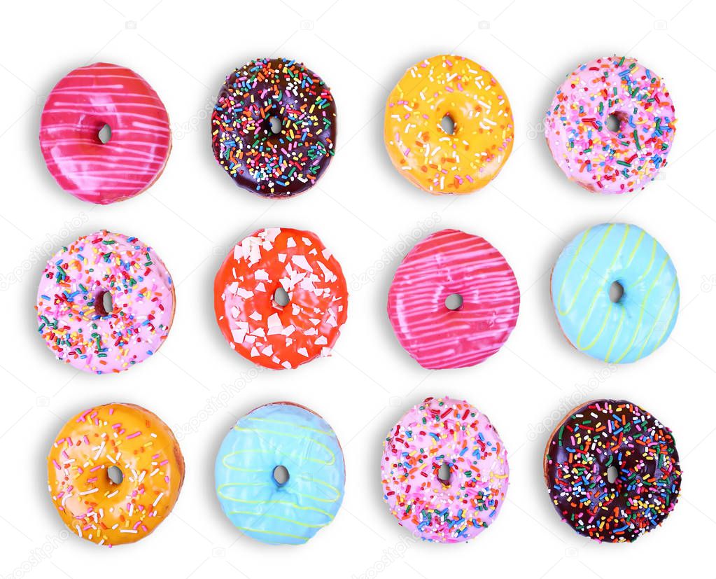 doughnuts on an isolated white background studio shot overhead 