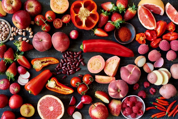 Vegetables and fruits on wooden table — Stock Photo, Image