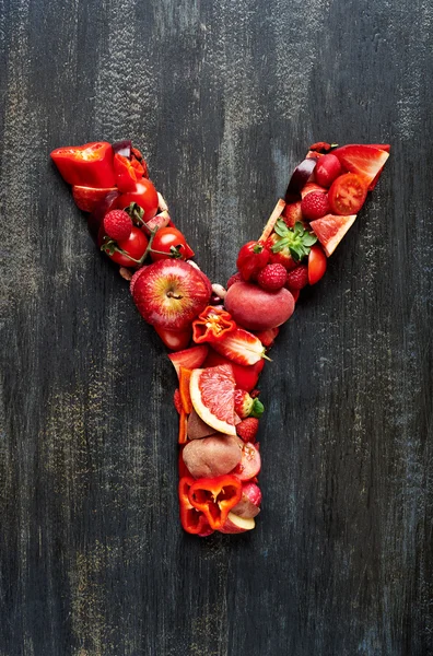 Legumes e frutas em letra alfabética — Fotografia de Stock