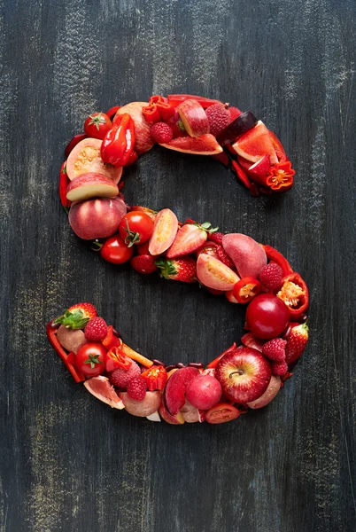 Vegetables and fruits in alphabet letter — Stock Photo, Image