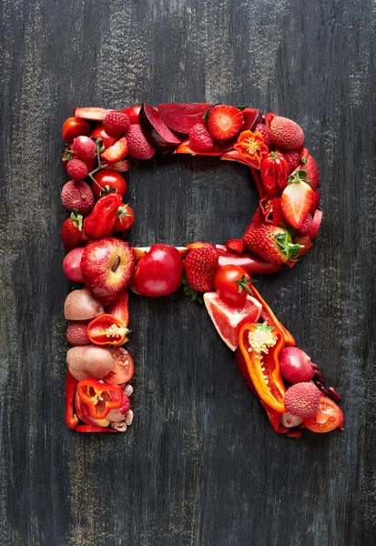 Warzywa i owoce w literą alfabetu — Zdjęcie stockowe