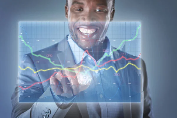 Business man with 3D hologram — Stock Photo, Image