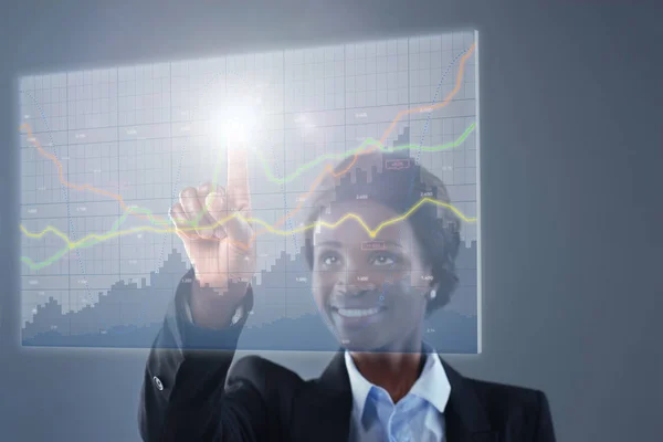 Geschäftsfrau mit 3D-Hologramm — Stockfoto