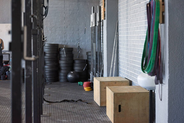 empty gym with crossfit equipment