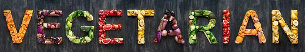 Gemüse und Obst in Wort vegetarisch — Stockfoto