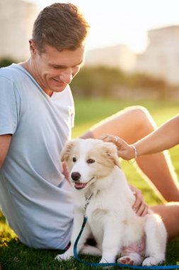 yavru köpekle oynamayı Çift