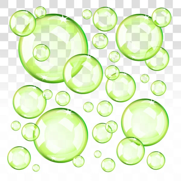 Transparante groene bubbels — Stockvector
