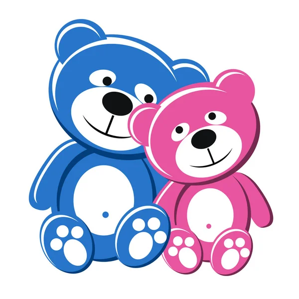 Peluche pareja oso rosa y azul — Vector de stock