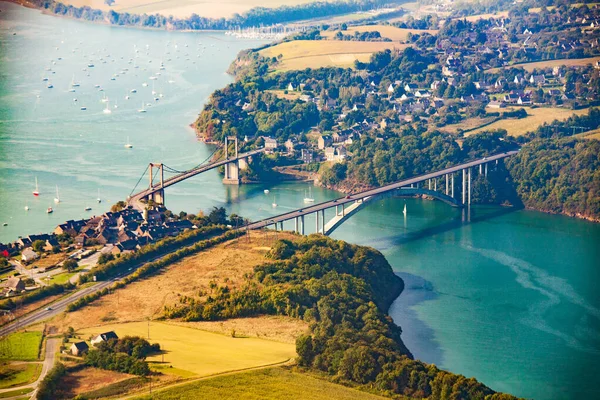 Aerial view over the Rance river and bridges — Stock Photo, Image