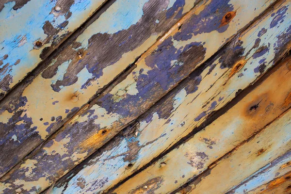 棕色和蓝色油漆木制背景剥皮 — 图库照片