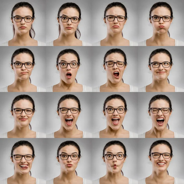 Portraits multiples de femmes avec des expressions différentes — Photo