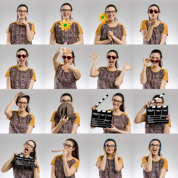 Multiple portraits of woman with different activities — Stock Photo, Image