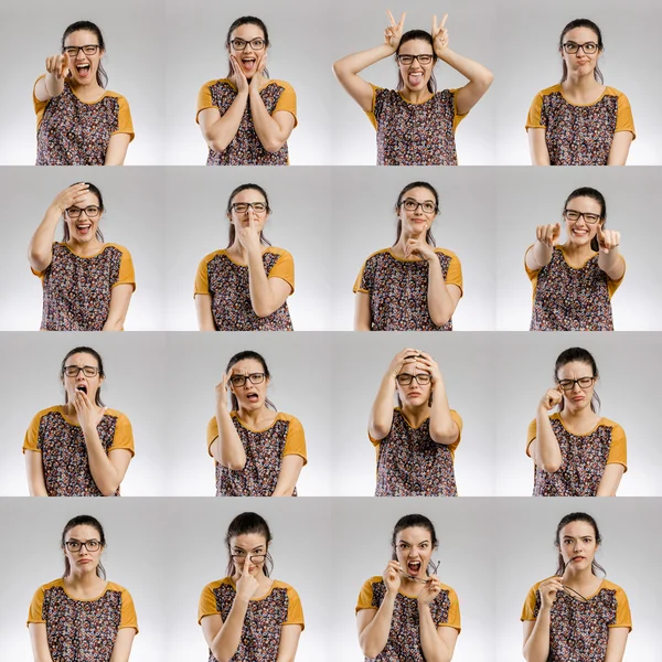 Multiple portraits of woman with different expressions — Stock Photo, Image