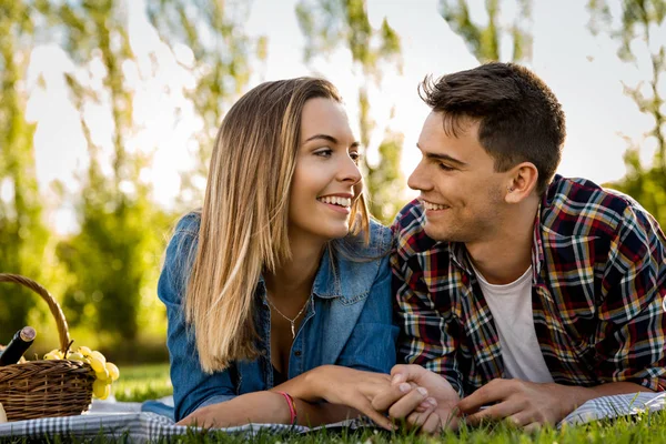 Paar in beminen vervaardiging van picknick — Stockfoto