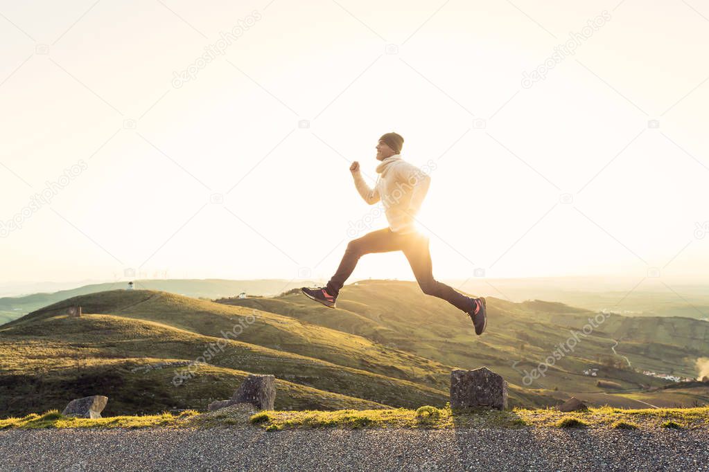 Man running and jumping