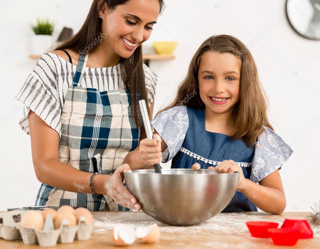 Family having fun in kitchen 