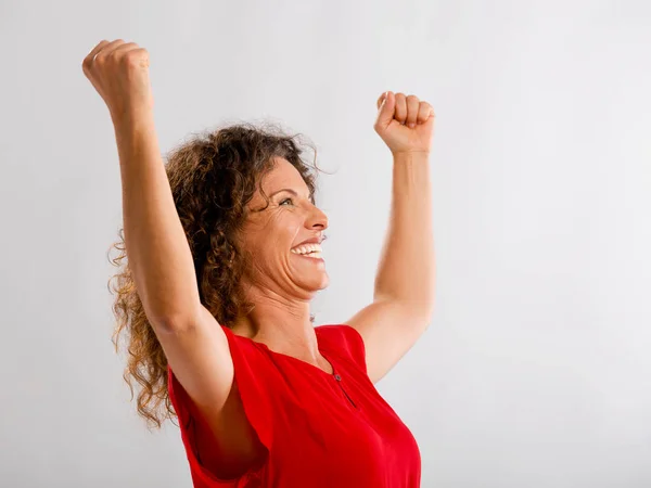 Brunette with arms up — Stock Photo, Image