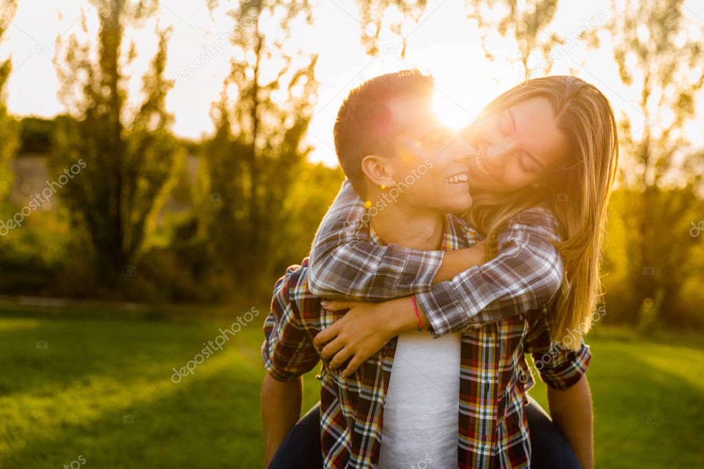 happy couple in sunset