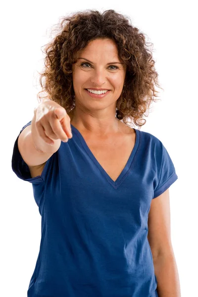 Mature woman pointing — Stock Photo, Image