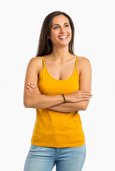 Mujer con camisa amarilla — Foto de Stock