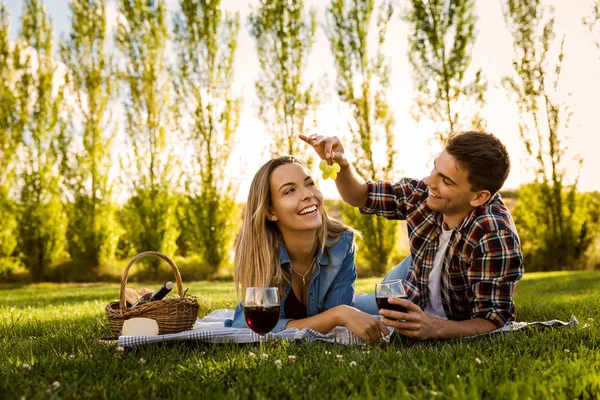 Paar macht Picknick im Park — Stockfoto