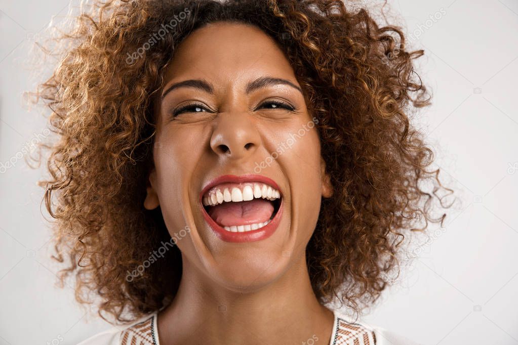 Laughing African American woman