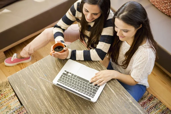 Vrouwelijke vrienden met behulp van laptop — Stockfoto