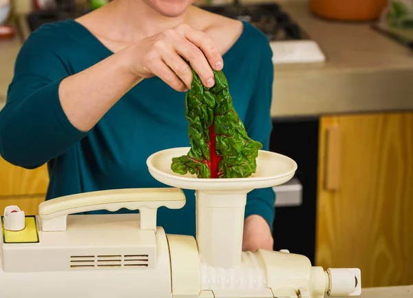 Woman preparing detox juice — Stock Photo, Image