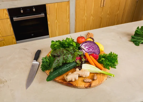 Composición Varias Verduras Parte Superior Del Tablero Madera Para Dieta —  Fotos de Stock