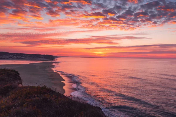 Prachtige Zonsondergang Het Strand Van Portugal — Stockfoto
