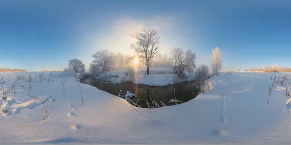 Winter-Morgennebel-Kugelpanorama — Stockfoto