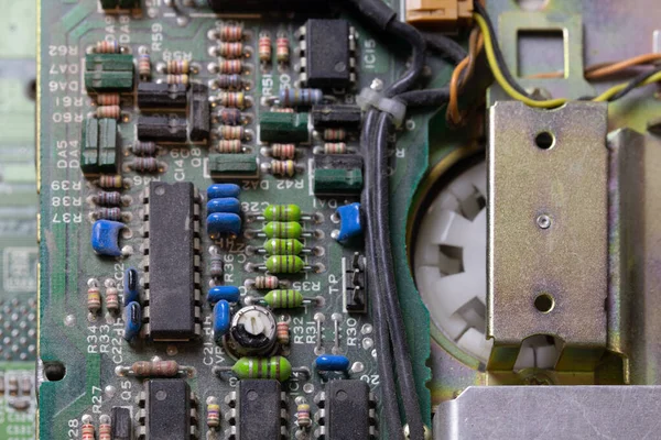 Dark background of old electromechanic closeup with dust and sel — Stock Photo, Image