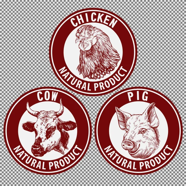 Animals set, cow, pig, chicken hand drawn vector llustration sketch.  logo design template. farm icon Royalty Free Stock Vectors