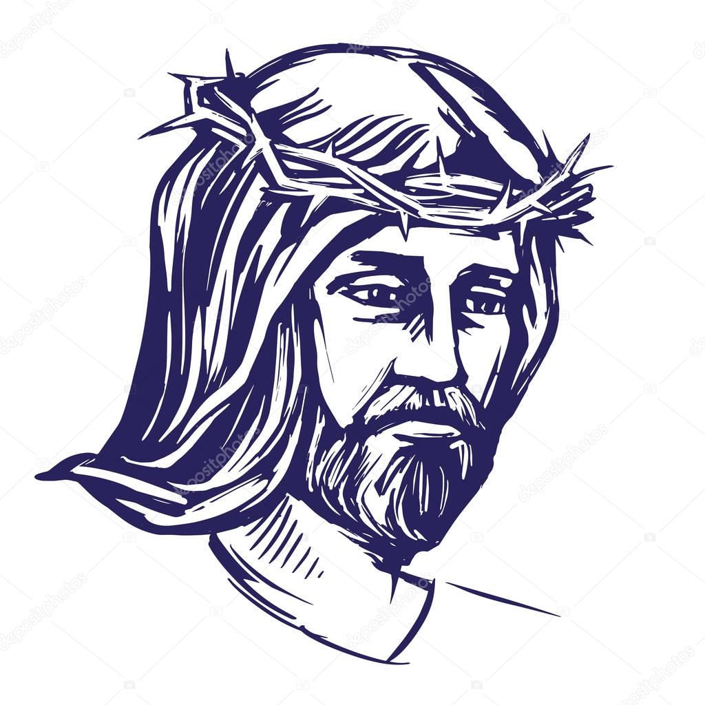 Jesus Christ, the Son of God in a crown of thorns on his head, a symbol ...