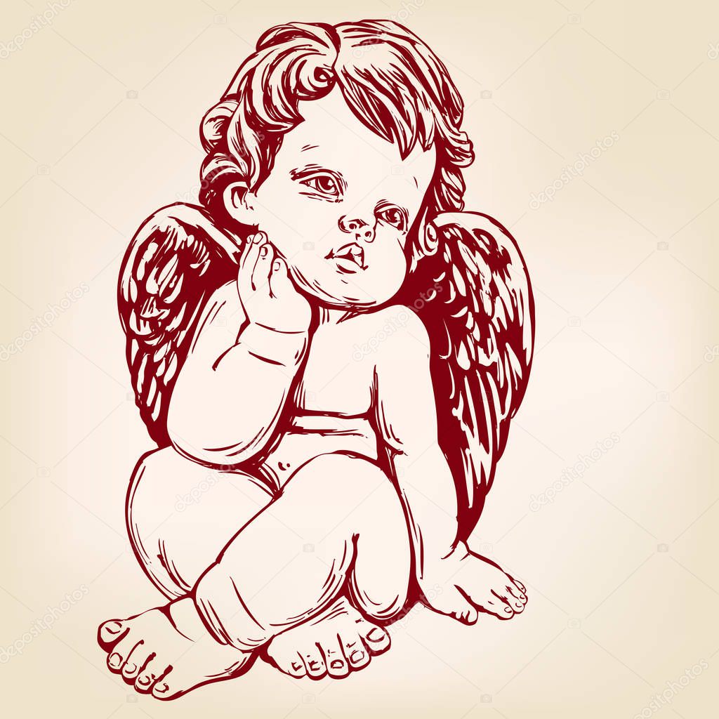 ange ou Cupidon petit b b  carte de  voeux main dessin e 
