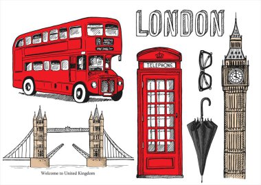 Vektör el çizimi Londra sembolleri ile