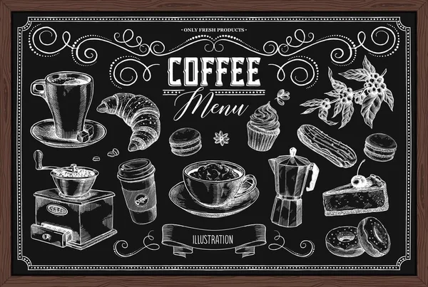 一组与咖啡相关的矢量图像 设计咖啡店和餐馆的菜单 装饰咖啡店的内部非常棒 — 图库矢量图片