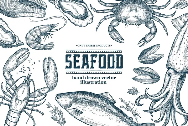 Comida Mar Conjunto Ilustrações Para Desenho Menu Restaurantes Vitrines Lojas Ilustrações De Stock Royalty-Free