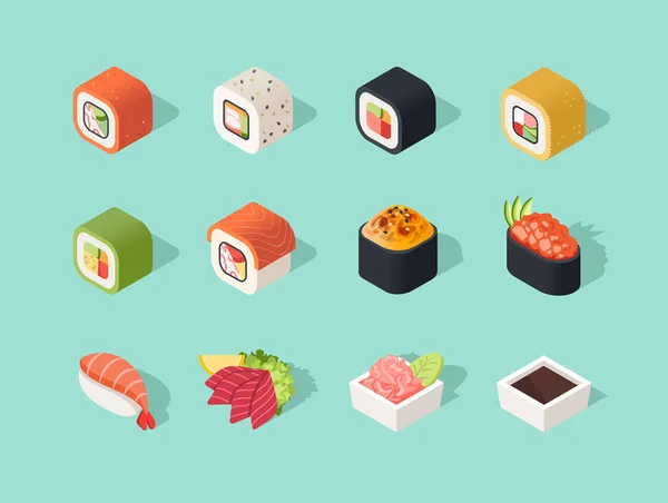 Ícones isométricos de sushi . — Vetor de Stock