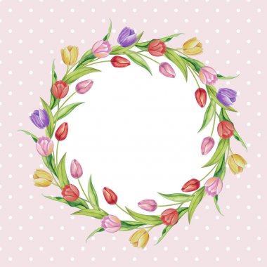 Lale pembe bir arka plan üzerinde çelenk