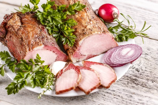 Sliced smoked pork sirloin — Stock Photo, Image