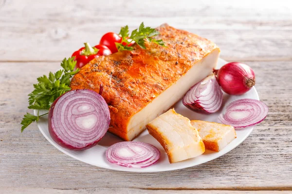 Fat bacon with onion — Stock Photo, Image
