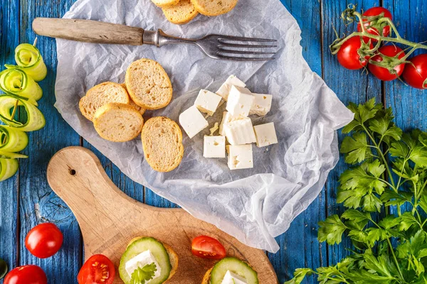 Bruschetta e queijo feta — Fotografia de Stock