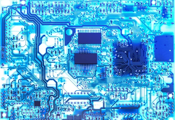 Tablero de circuito impreso de computadora azul — Foto de Stock