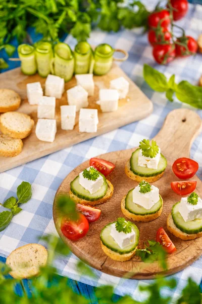 Bruschetta with salted feta cheese — Stock Photo, Image