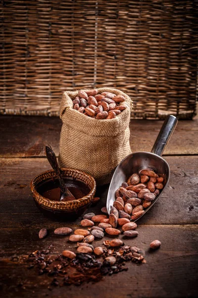 Organische cacao bonen — Stockfoto