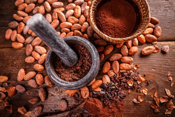 Vista dall'alto dei fagioli di cacao — Foto Stock