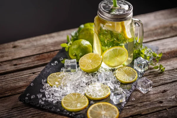 Jar glass of homemade lemonade — Stock Photo, Image